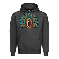 Charcoal Heather Lady Of Guadalupe Rainbow Zipper Hoodie - RanaPortraitStore