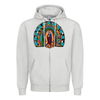 Dove Grey Lady Of Guadalupe Rainbow Zipper Hoodie - RanaPortraitStore