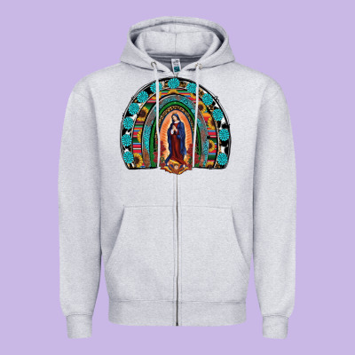 Lady Of Guadalupe Rainbow Zipper Hoodie Designed By Ranaportraitstore