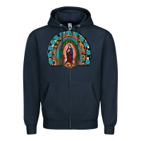 Navy Lady Of Guadalupe Rainbow Zipper Hoodie - RanaPortraitStore