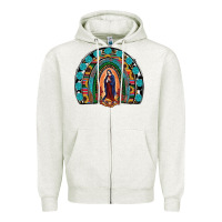 Oatmeal Heather Lady Of Guadalupe Rainbow Zipper Hoodie - RanaPortraitStore