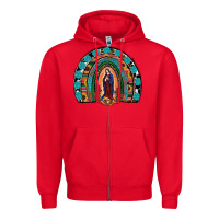 Red Lady Of Guadalupe Rainbow Zipper Hoodie - RanaPortraitStore