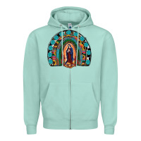 Seafoam Lady Of Guadalupe Rainbow Zipper Hoodie - RanaPortraitStore