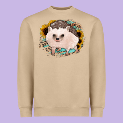 Hedgehog With Sunflowers And Leopard Heavyweight Sweatshirt Designed By Jasminsmagicworld