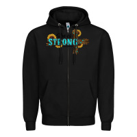 Black She Is Strong Western Cross Zipper Hoodie - RanaPortraitStore