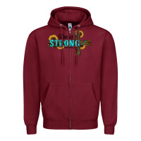 Burgundy She Is Strong Western Cross Zipper Hoodie - RanaPortraitStore