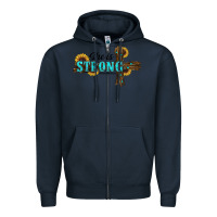 Navy She Is Strong Western Cross Zipper Hoodie - RanaPortraitStore