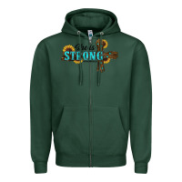 Sports Green She Is Strong Western Cross Zipper Hoodie - RanaPortraitStore