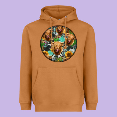 Highland Cow Pattern Heavyweight Hoodie Designed By Jasminsmagicworld