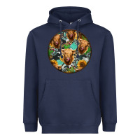 Navy Highland Cow Pattern Heavyweight Hoodie - Jasminsmagicworld