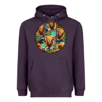 Plum Highland Cow Pattern Heavyweight Hoodie - Jasminsmagicworld