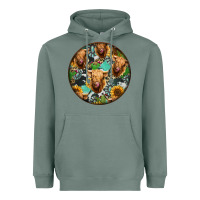 Sage Highland Cow Pattern Heavyweight Hoodie - Jasminsmagicworld