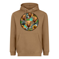 Toasted Coconut Highland Cow Pattern Heavyweight Hoodie - Jasminsmagicworld