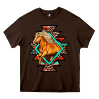 Chocolate Brown Aztec Symbol White Horse Heavy Core Tee - FaDigitalArtStudio