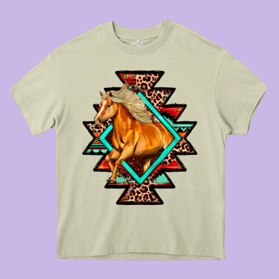 Aztec Symbol White Horse Heavy Core Tee Designed By Fadigitalartstudio