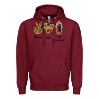 Burgundy Peace Love Lady Of Guadalupe Zipper Hoodie - RanaPortraitStore
