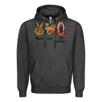 Charcoal Heather Peace Love Lady Of Guadalupe Zipper Hoodie - RanaPortraitStore