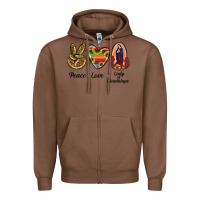 Chestnut Peace Love Lady Of Guadalupe Zipper Hoodie - RanaPortraitStore