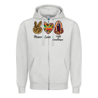 Dove Grey Peace Love Lady Of Guadalupe Zipper Hoodie - RanaPortraitStore