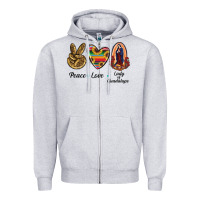 Heather Grey Peace Love Lady Of Guadalupe Zipper Hoodie - RanaPortraitStore