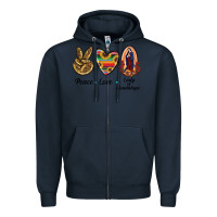 Navy Peace Love Lady Of Guadalupe Zipper Hoodie - RanaPortraitStore