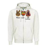 Oatmeal Heather Peace Love Lady Of Guadalupe Zipper Hoodie - RanaPortraitStore