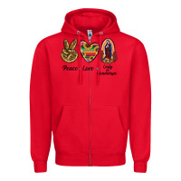 Red Peace Love Lady Of Guadalupe Zipper Hoodie - RanaPortraitStore