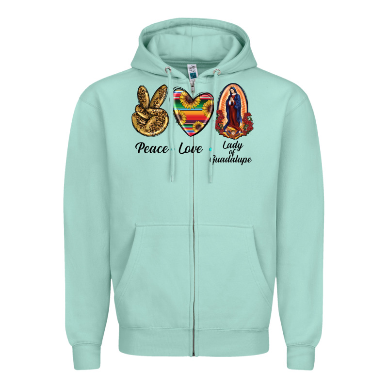 Peace Love Lady Of Guadalupe Zipper Hoodie by RanaPortraitStore | Teevron