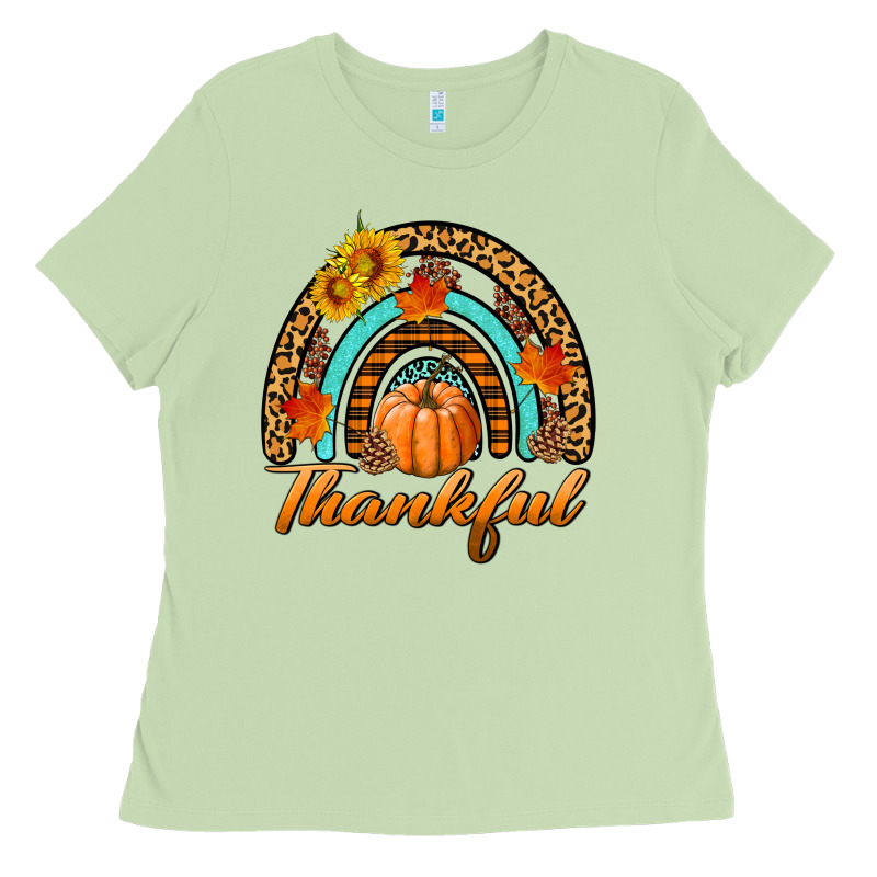 Thankful Pumpkin Rainbow Ladies Tee by BundleAndBundleShop | Teevron