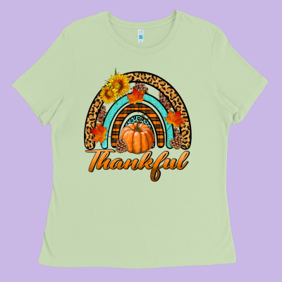 Thankful Pumpkin Rainbow Ladies Tee Designed By Bundleandbundleshop