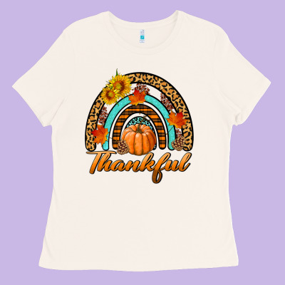 Thankful Pumpkin Rainbow Ladies Tee Designed By Bundleandbundleshop