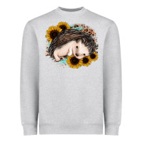 Heather Grey sleeping hedgehog sunflower leopard Heavyweight Sweatshirt - Jasminsmagicworld