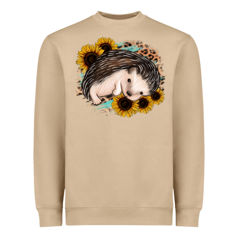 Sleeping Hedgehog Sunflower Leopard Heavyweight Sweatshirt by Jasminsmagicworld | Teevron