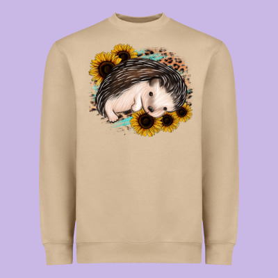 Sleeping Hedgehog Sunflower Leopard Heavyweight Sweatshirt Designed By Jasminsmagicworld