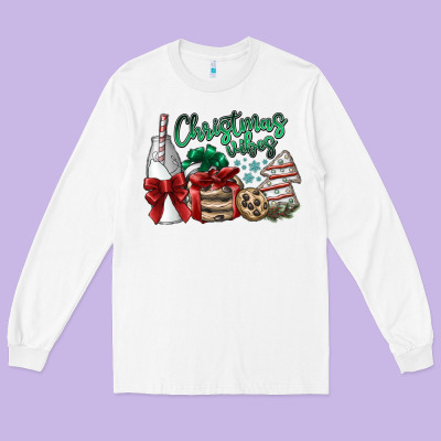 Christmas Vibes Long Sleeve Tee Designed By Sublimationcraftshop