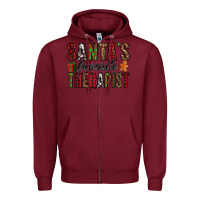Burgundy santa's favorite therapist Zipper Hoodie - Jasminsmagicworld