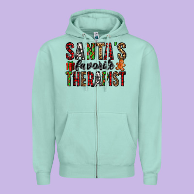Santa's Favorite Therapist Zipper Hoodie Designed By Jasminsmagicworld