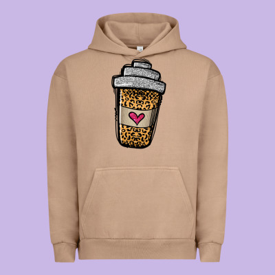 Leopard Glitter Coffee Cup Urban Hoodie Designed By Jasminsmagicworld