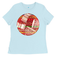 Baby Blue african fabric pattern round earrings 2 Ladies Tee - BundleAndBundleShop