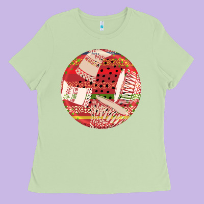 African Fabric Pattern Round Earrings 2 Ladies Tee Designed By Bundleandbundleshop