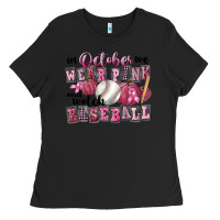 Black in october we wear pink and watch  baseball Ladies Tee - FaDigitalArtStudio