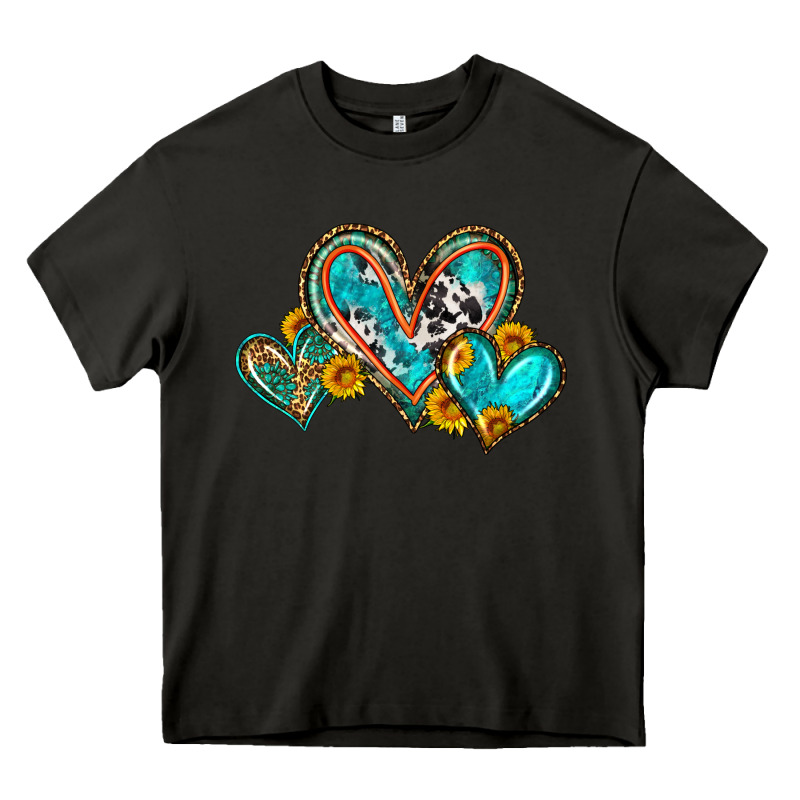 Western Leopard Turquoise Cowhide Hearts Olivia Heavy Core Tee by OliviaCreatesArt | Teevron