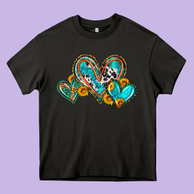 Western Leopard Turquoise Cowhide Hearts Olivia Heavy Core Tee Designed By Oliviacreatesart