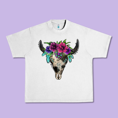 Cowhide Bull Skull Urban Heavy Tee Designed By Jasminsmagicworld