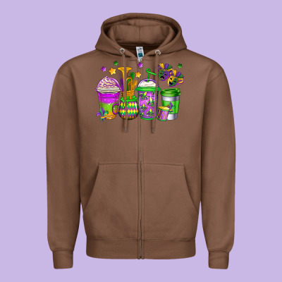 Mardi Gras Coffee Cups Zipper Hoodie Designed By Jasminsmagicworld