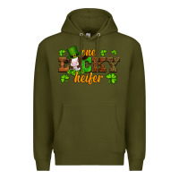 Army Green st patricks one lucky heifer baby cow Premium Hoodie - Artiststas