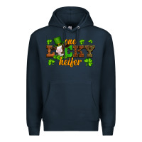 Navy st patricks one lucky heifer baby cow Premium Hoodie - Artiststas