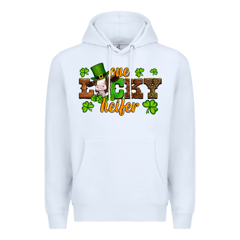 St Patricks One Lucky Heifer Baby Cow Premium Hoodie by Artiststas | Teevron