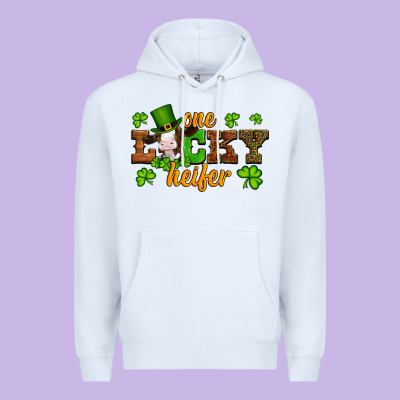St Patricks One Lucky Heifer Baby Cow Premium Hoodie Designed By Artiststas