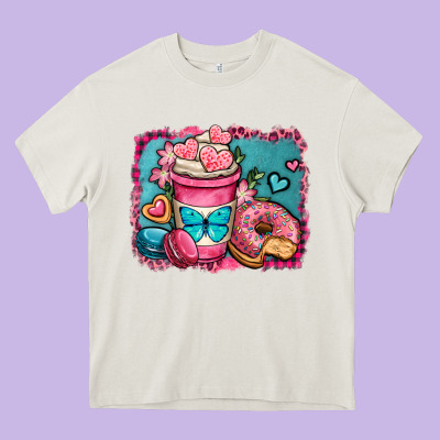 Valentines Day Coffee Cup And Sweets Heavy Core Tee Designed By Oliviacreatesart